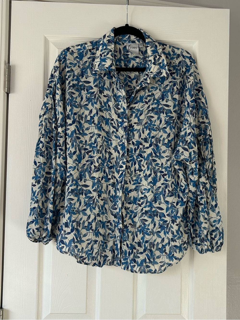Finley Blue and White Leaf Print Button-Down Shirt